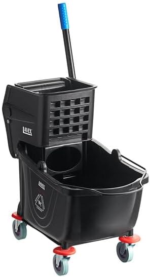 Commercial Mop Bucket with Side Press Wringer, 26 Qt, Black, 4 Casters