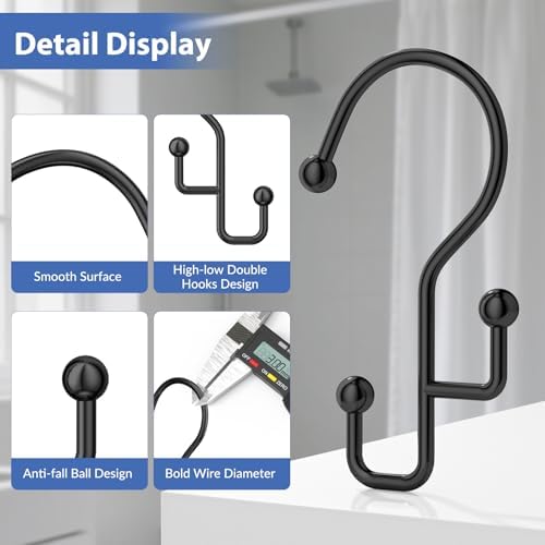 Goowin Shower Curtain Hooks, Anti-Drop Metal Shower Curtain Rings Hooks - Image 3