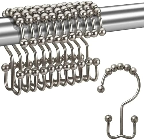 J&V TEXTILES Shower Curtain Hooks Rings, Rust Resistant Metal Double Glide by JVTextiles