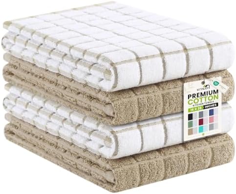 Kitinjoy Premium Kitchen Towels, Large 100% Cotton Terry 390 GSM Kitchen Hand by Kitinjoy