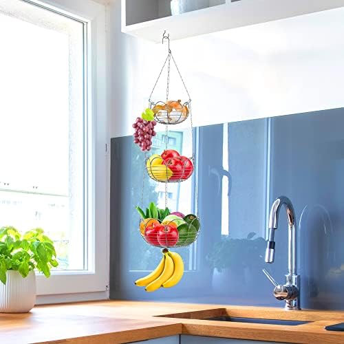 Simple Houseware Modern 3-Tier Hanging Fruit Basket - Image 4