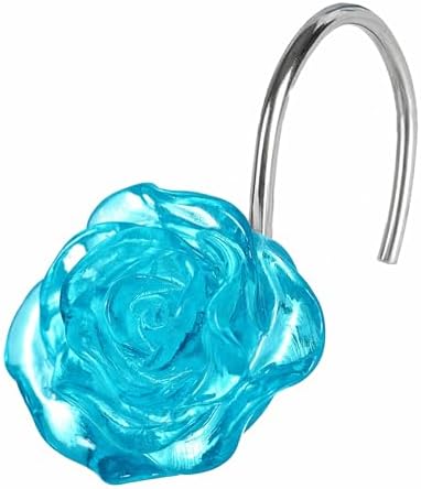 Teal Blue Rose Shower Curtain Hooks: Turquoise Aqua Flower Rings by PopKozzi