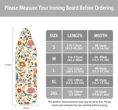Boho Retro Flowers Print Polyester Ironing Board Cover Hook & Loop Elastic Edge - Image 6