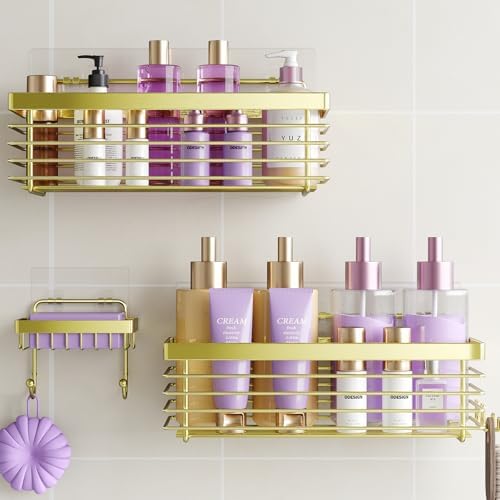 ODesign Shower Caddy Adhesive 3 Pack Stainless Steel Storage Shelves-Golden by ODesign