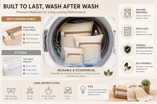 6-Pack Laundry Bags, Durable Cotton Mesh - Image 6