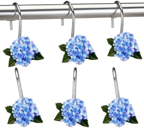 Amyhill 12 Pcs Hydrangea Decorative Shower Curtain Hooks Blue Flower Shower by Amyhill
