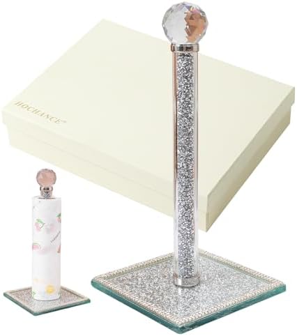 Silvery Crystal Standing Paper Towel Roll Holder Countertop Weighted Rack by HOCHANCE