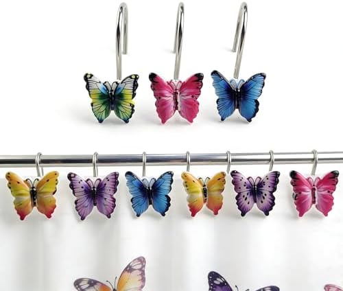 Two Fish Home Fashions Set of 12 Decorative Colourful Butterfly Shower Curtain - Image 6