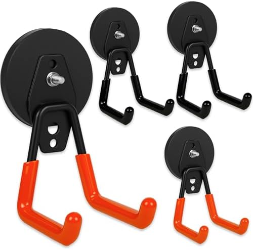 4 Pack Heavy Duty Magnetic Garage Hooks, No Drill Installation and Rubber by Unknown