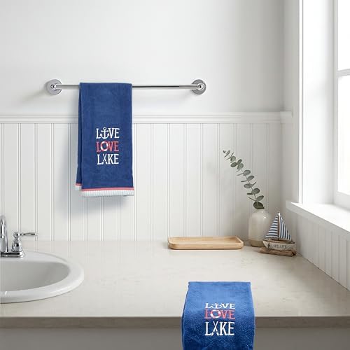 Ritz 2-Piece Cotton Velour Bathroom Hand Towel Set, Embroidered Live Love Lake - Image 7