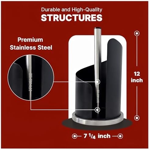 Stainless Steel Paper Towel Holder Countertop, Modern Covered Design, Weighted - Image 3