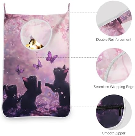 Hanging Laundry Hamper with Stainless Steel Hooks, Oxford Fabric Printing Door - Image 5