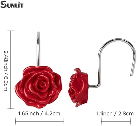Sunlit Rose Shower Curtain Hooks, Home Decorative Flower Shower Curtain Rings - Image 3
