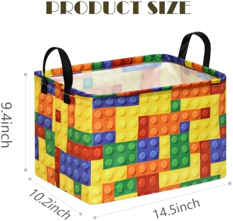 Colorful Building Blocks Print Storage Basket, Waterproof Lining Organizer Bins - Image 2