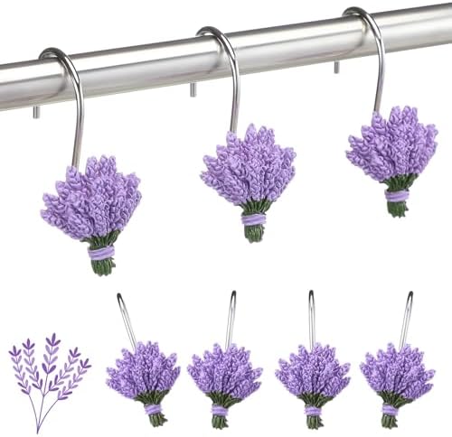Amyhill 12 Pcs Lavender Shower Curtain Hooks Purple Floral Decorative Hooks by Amyhill