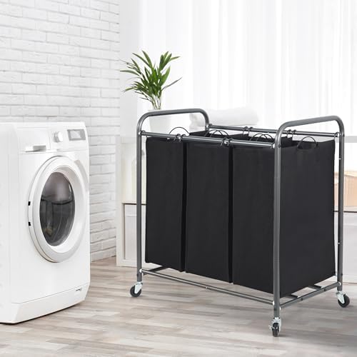 STORAGE MANIAC 3 Section Laundry Sorter, 35.6 Gal Laundry Hamper Cart - Image 6