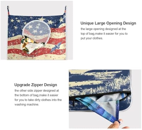 July 4th Flags Mountains Blue Door Hanging Laundry Hamper Bag - Image 4