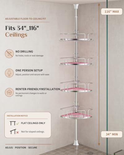 ALLZONE Corner Shower Caddy Tension Pole, 4 Hang-On Basket - Image 3