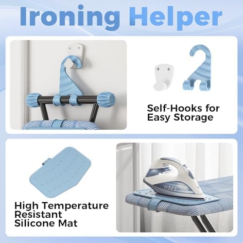 KINGBOARD Ironing Board with Silicon Iron Mat, Heavy Duty Leg 13x43 Blue - Image 6