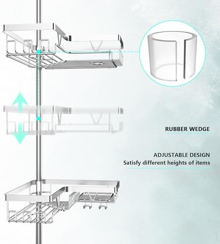 DAOYA Corner Shower Caddy Tension Pole 4 Tier Shower Caddy Organizer Silver - Image 2
