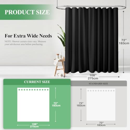 Dynamene Extra Wide Waffle Shower Curtain 256 GSM Fabric 108x72 Black - Image 2