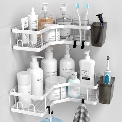 AKTECKE Shower Caddy Corner Organizer Shelf: 2Pack Adhesive Shower Essentials by AKTECKE