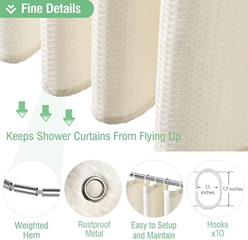Dynamene Stall Waffle Shower Curtain 256 GSM Heavy Fabric 54x78 Cream/Ivory - Image 5