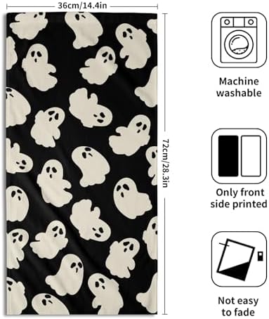 Halloween Ghost Hand Towels Pack of 2 White Spooky Ghost Black Face Towel - Image 2