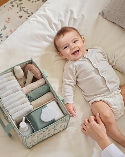 Blissful Diary Leaf Diaper Caddy Organizer, Storage Basket, Sage Leaf - Image 6