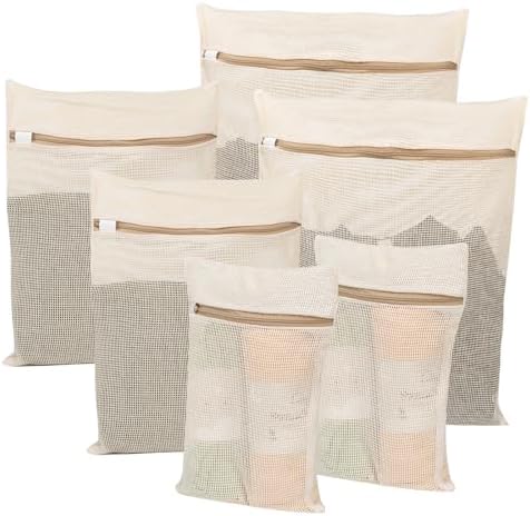 6-Piece Bag, Durable Cotton Mesh Laundry Bag, Sturdy Zipper, Breathable Mesh by NAHADS