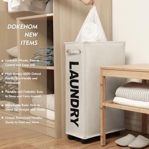 DOKEHOM 29" Enlarged Slim Rolling Laundry Basket Hamper on Wheels - Image 2