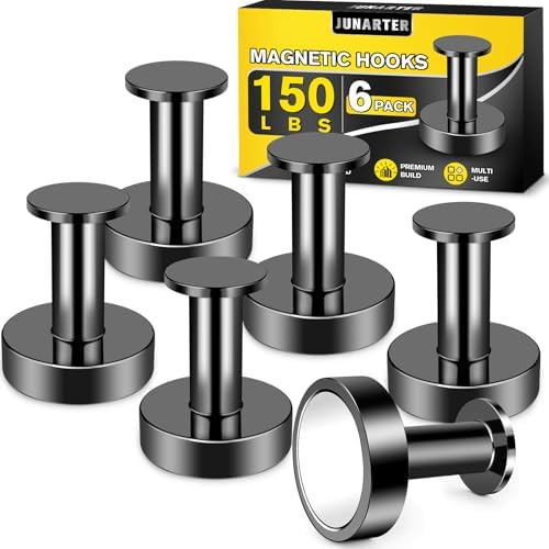 6Pcs Magnetic Hooks, 150lb Black Magnetic Hooks by Junarter
