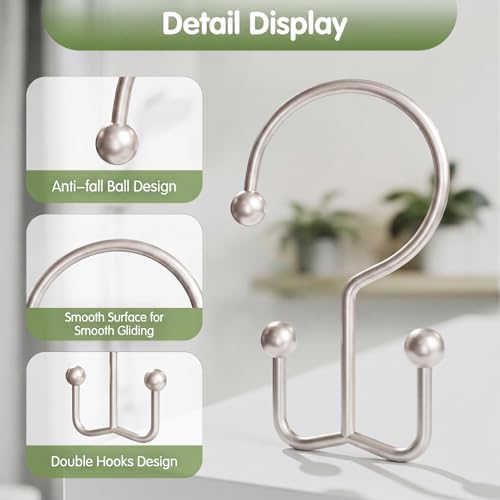 OEH 24 Pcs Shower Curtain Hooks, Metal Shower Curtain Rings, Decorative Shower - Image 4