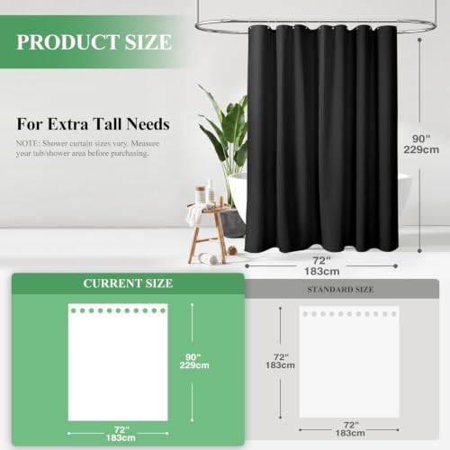 Dynamene Extra Long Waffle Shower Curtain 256 GSM Fabric 72x90 Black - Image 2