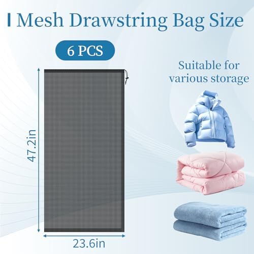 6 Pack Mesh Bag Drawstring for Storage, 23 x 47 Inch Net Bags - Image 2