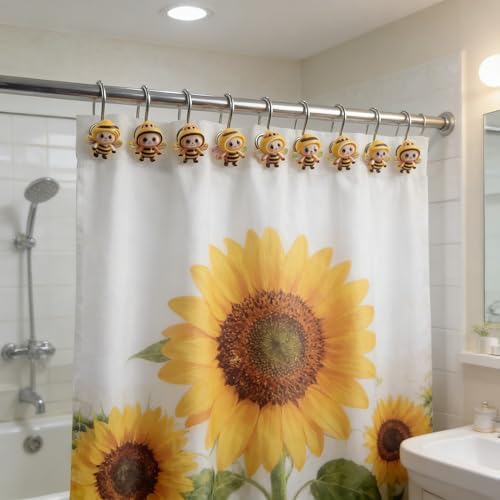 Two Fish Home Fashions Set of 12 Decorative Cartoon Bee Shower Curtain Hooks - Image 5
