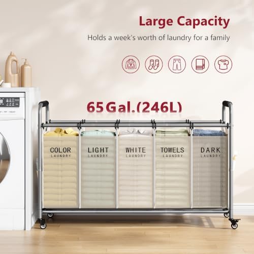 Tajsoon Laundry Sorter 5 Section, Clothes Hamper - Image 4