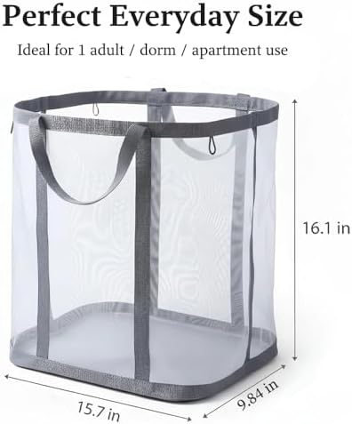 Wall-Mounted Foldable Laundry Basket, 41L Mesh Hamper - Image 3