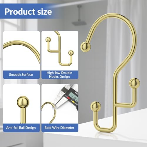 Goowin Shower Curtain Hooks, Anti-Drop Metal Shower Curtain Rings Hooks - Image 3