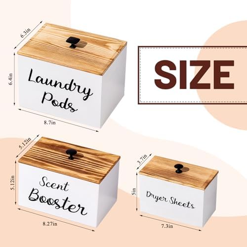 Dandat 3 Pcs Wood Laundry Pods Container Farmhouse Decoration Laundry Room - Image 2