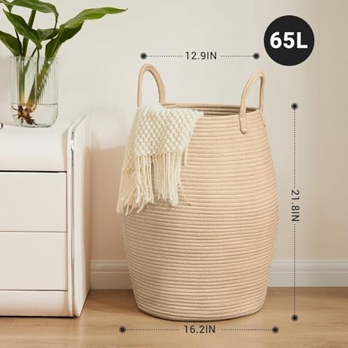 Extra Large Laundry Hamper Basket 105L Woven Blanket Basket, Jute Brown - Image 5