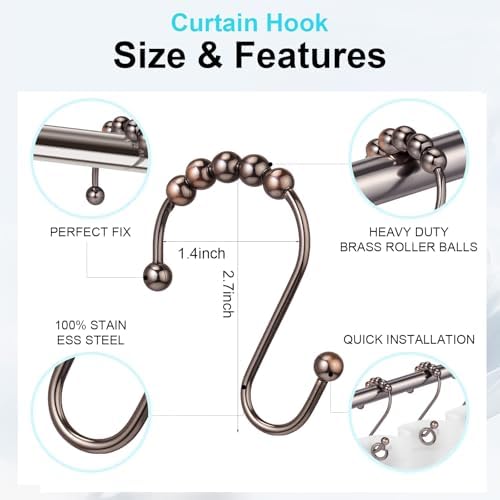 Silkfly Stainless Steel Shower Curtain Hooks, Rust Resistant Glide Hooks - Image 2
