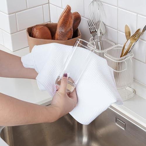 POLYTE 340 GSM Microfiber Waffle Kitchen Dish Tea Towel, 16x28 in, 12 Pack - Image 4