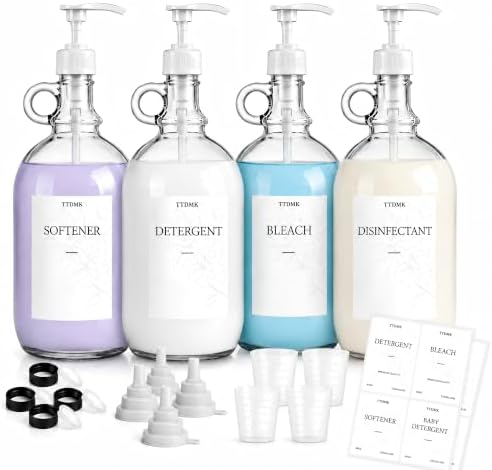 4 Pack Glass Laundry Detergent Dispensers, 64 oz Half Gallon Bottles by TTDMKprovidesyouwithqualit