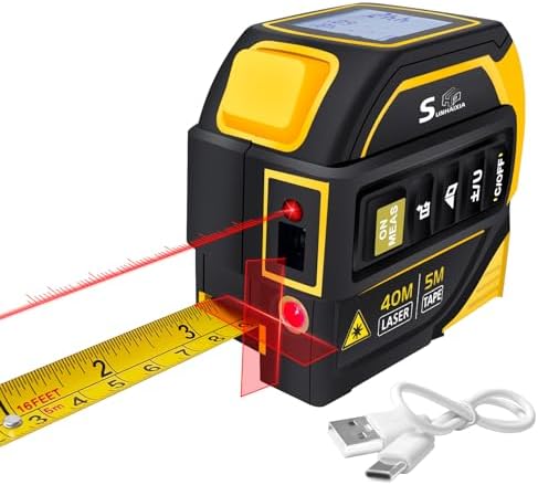 4-in-1 Laser Tape Measure with Laser Level Crosshairs |130ft/40m Laser by SUNHAIXIA