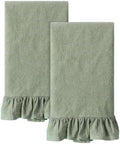 HunnmingRe 2 Pcs Sage Green Kitchen Towels Retro Towels Cotton Ruffled by HunnmingRe