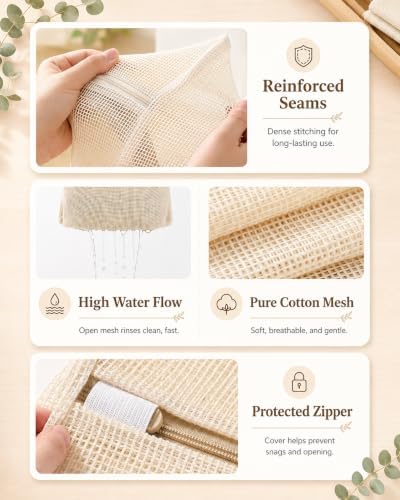 Mesh Laundry Bags for Delicates 6 Pack – Pure Cotton Breathable Zippered - Image 3
