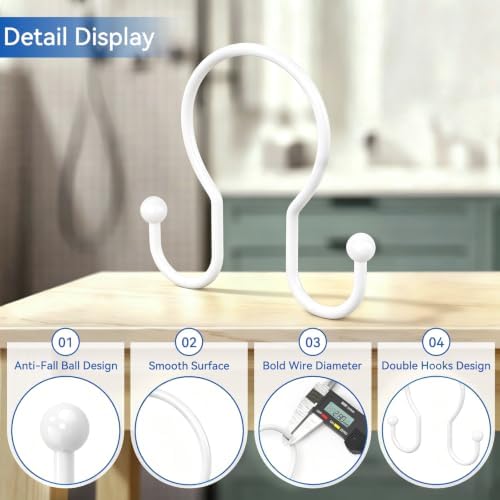 OEH Shower Curtain Hooks, Metal Shower Curtain Hangers, Double Hook Shower - Image 4