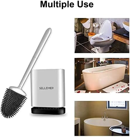 Sellemer Silicone Toilet Brush, Ventilation Slots Base Holder 2 Pack Silver - Image 7