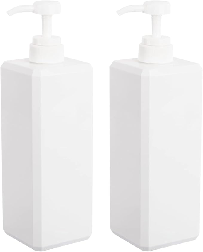 Plastic Pump Bottle Refillable Lotion Soap Dispenser 32oz White 2 Pack | Sturdy by JiatuA